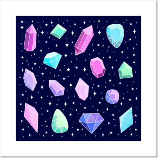 Cute colorful crystals and gems pattern Posters and Art